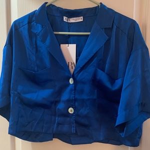 Zara cropped silk shirt, NEW